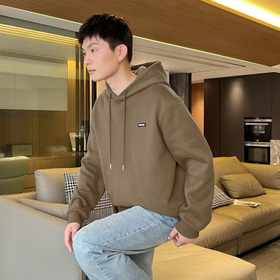 [3件8.5折59.4元,叠加优惠券]唐狮秋冬季新款男士卫衣休闲春上衣外套净色左胸小标连帽衫Wp