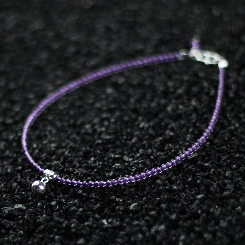 银饰纯银小众轻奢紫罗兰色极细乌拉圭天然冰透紫水晶脚链小铃铛送女朋友老婆情人节七夕生日礼物