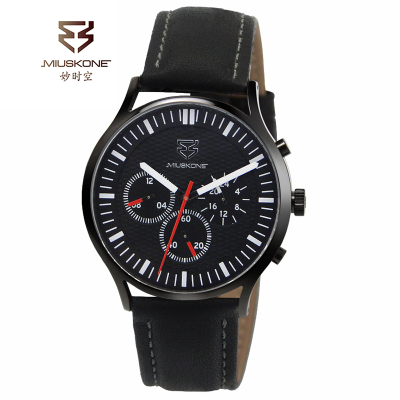 妙时空(MIUSKONE)运动冒险系列阳光帅气男表 皮带 双时区 出差必备 进口机芯