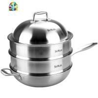 304不锈钢炒锅蒸锅无涂层燃气灶电磁炉适用34家用锅 FENGHOU 外径34cm高10cm+1层蒸格