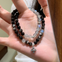 月光石银耀石天然水晶手串双圈叠戴十字架手链女款2025新款送女朋友老婆情人节七夕生日礼物