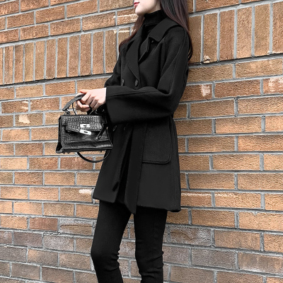 FISHBASKET毛呢风衣女中长款小个子气质新款收腰2020年韩版黑色外套潮风衣女
