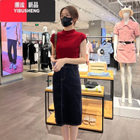 YIBUSHENG半高领打底针织衫薄款短袖T恤女港风2024新款时尚气质上衣