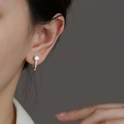 s925银针闪钻U型耳扣女设计感小众高级轻奢2025新款简约百搭耳饰送女朋友老婆情人节七夕生日礼物