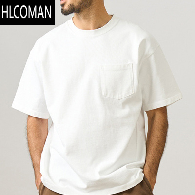 HLCOMAN口袋t恤短袖男上衣纯白色圆领简约基础款宽松体恤打底衫