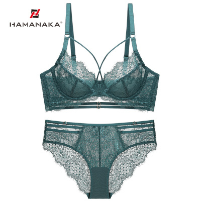 HAMANAKA法式文胸套装性感内衣新款大胸显小文胸套装性感蕾丝超薄款无海绵透明胸罩文胸女士内衣套装