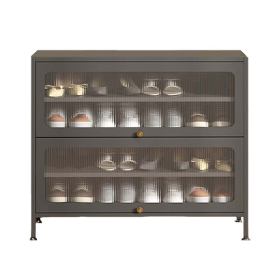 铭威盾家用门口鞋柜新款2024室内入户储物柜一体翻门钢制2门4层100宽-灰