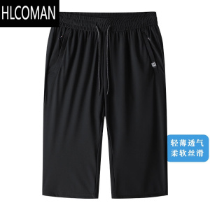 HLCOMAN冰丝速干七分裤男中年爸爸夏装休闲短裤中老年人薄款宽松大码中裤