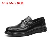奥康男鞋新款休闲皮鞋夏季镂空透气舒适百搭耐磨一脚蹬套脚乐福鞋