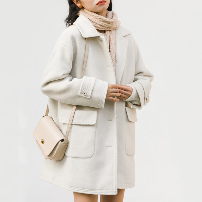 FISHBASKET毛呢大衣角扣小个子中长款外套女2020年百搭新款加厚呢子毛呢外套