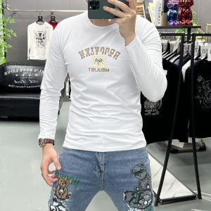 春秋季新款设计感字母印花T恤青年时尚潮流百搭修身长袖打底t