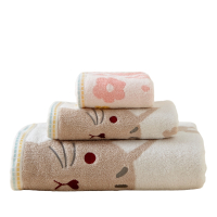 伊伊爱 全棉色织猫咪浴巾