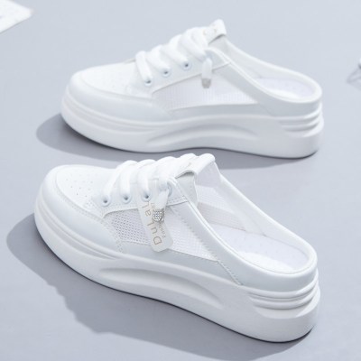 枫述小白鞋女鞋2021新款夏季单网面透气百搭半拖外穿拖鞋包头凉拖薄款