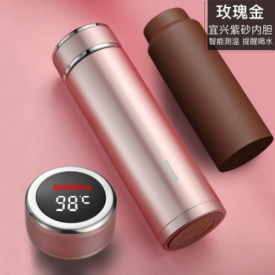 家柏饰(CORATED)紫砂内胆保温杯紫砂杯泡茶杯男士女定制水杯子 玫瑰金(全钢杯盖智能测温提醒喝水)