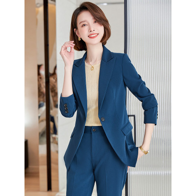 女先生女士套装 玫红色西装套装女秋冬主持人正装播音上镜服装2022