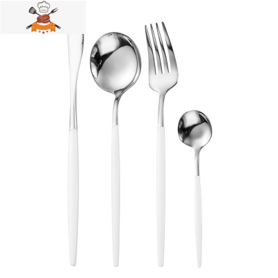 北欧不锈钢西餐餐具金色刀叉勺四件套家用创意网红牛排刀叉套装 敬平 白柄银色