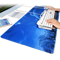 游戏超大大号鼠标垫女锁边可爱女生动漫小号加厚笔记本电脑书桌垫办公桌垫学生键盘胶垫[默认发40*90*0.2天空图案]