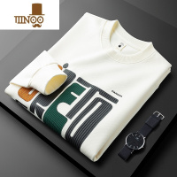 YANXU轻奢秋季薄款刺绣贴布字母圆领卫衣男长袖修身外穿休闲t恤男装