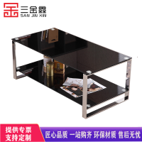 三金鑫 双层加厚钢化玻璃长茶几组合会客区不锈钢简约现代商务接待室