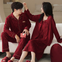 情侣睡衣春秋冬季棉质本命年喜庆结婚红色一男士一女士家居服套装