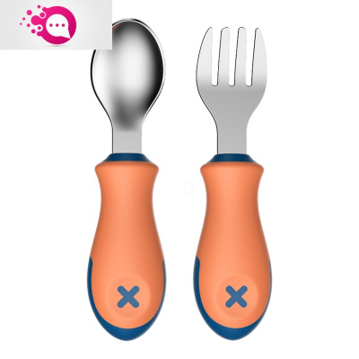 敬平小宝宝短柄学吃饭训练勺子叉子儿童学习筷子陶瓷辅食剪刀餐具套装勺叉-橙色-送收纳盒