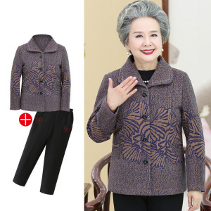迪鲁奥(DILUAO)高端轻奢老年人女装秋装外套毛呢60-70岁80奶奶衣服春秋太太2021新款印花