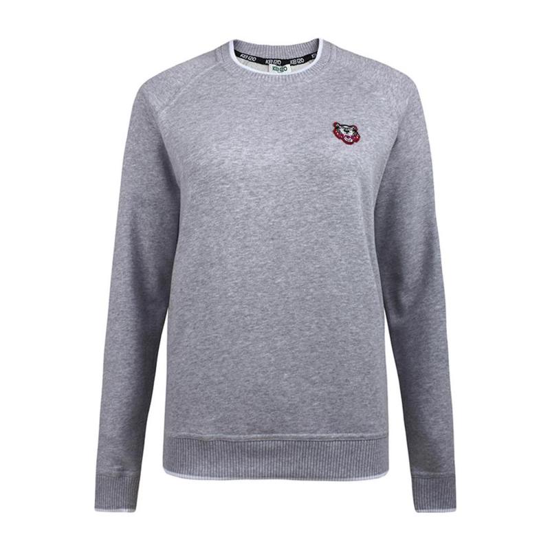 高田贤三(Kenzo)灰色虎头刺绣针织套衫女款圆领长袖运动卫衣潮流