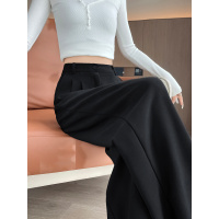 窄版阔腿裤女新款秋季高级感垂感小个子休闲直筒黑色西装裤子