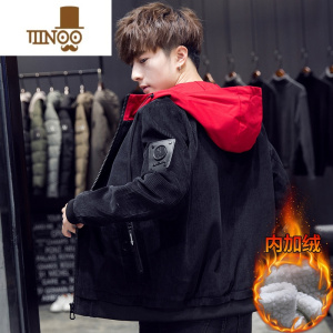 YANXU灯芯绒外套男士潮牌ins连帽上衣羔毛绒加厚保暖工装夹克