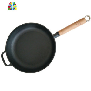 加厚铸铁平底锅煎锅炒锅牛排锅烙饼家用生铁锅无涂层煎盘 FENGHOU 20.5cm平底锅[带玻璃盖]送木铲+油刷