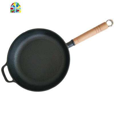 加厚铸铁平底锅煎锅炒锅牛排锅烙饼家用生铁锅无涂层煎盘 FENGHOU 20.5cm平底锅[带玻璃盖]送木铲+油刷