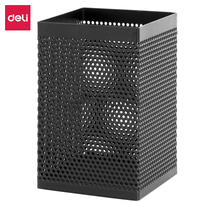 得力908金属网纹方形笔筒 黑色 10个装