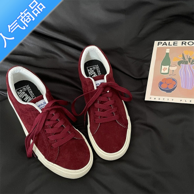 SUNTEK酒红色帆布鞋女2023年新款低帮情侣滑板鞋百搭学生休闲鞋子男ins