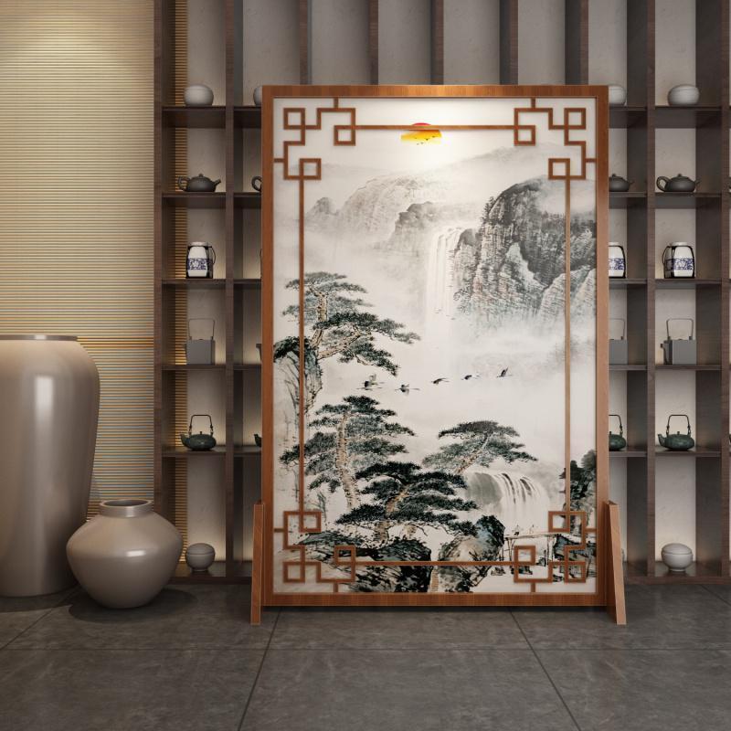 定制中式屏风客厅酒店山水镂空实木遮挡家用玄关隔断花鸟座屏 胡桃木100*180