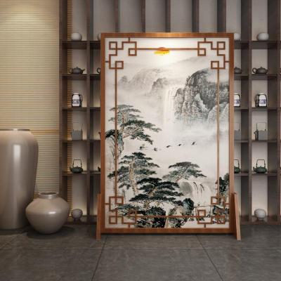 定制中式屏风客厅酒店山水镂空实木遮挡家用玄关隔断花鸟座屏 胡桃木100*180