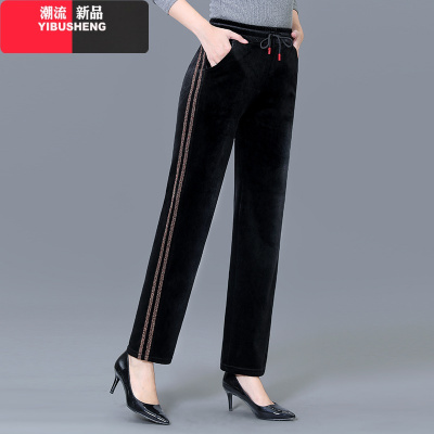 YIBUSHENG金丝绒中老年运动裤女妈妈裤子春秋加绒长裤老年女裤老人裤女外穿妈妈装