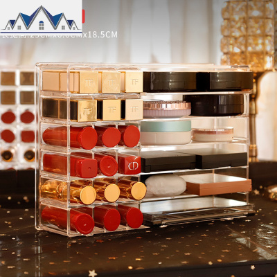口红盒子眼影粉饼气垫置物架网红梳妆台抽屉分隔透明化妆品收纳盒 三维工匠