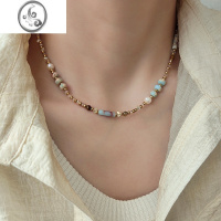 JiMi法式彩色石头小众串珠项链女2023年新款夏季高级感锁骨链