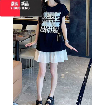 YIBUSHENG大码女装假两件设计感休闲时尚连衣裙季小个子别致绝美短裙子潮
