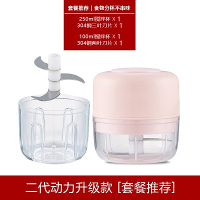 电动蒜泥家用迷你拉蒜器拍打蒜手动多功能捣蒜厨房绞切蒜蓉机 敬平 升级款双杯粉色(含大小刀片)研磨碗(碎物器)