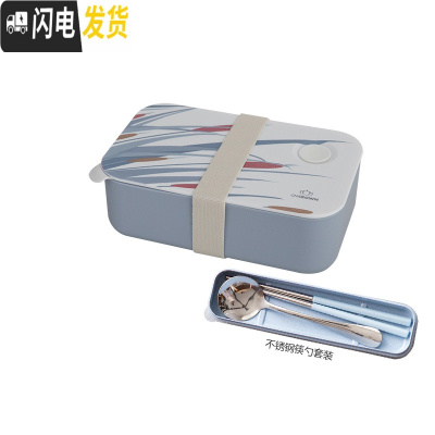 三维工匠北欧ins分格便当盒莫兰迪色微波炉饭盒上班带饭健身午餐盒打饭盒 烟灰蓝+餐具(1000)