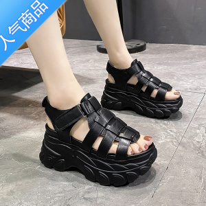 SUNTEK厚底松糕凉鞋女2023年夏季新款韩版百搭时尚增高小个子沙滩罗马鞋