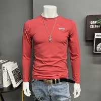 秋季新款修身立体字母男士长袖T恤打底衫休闲时尚潮流百搭体恤衫