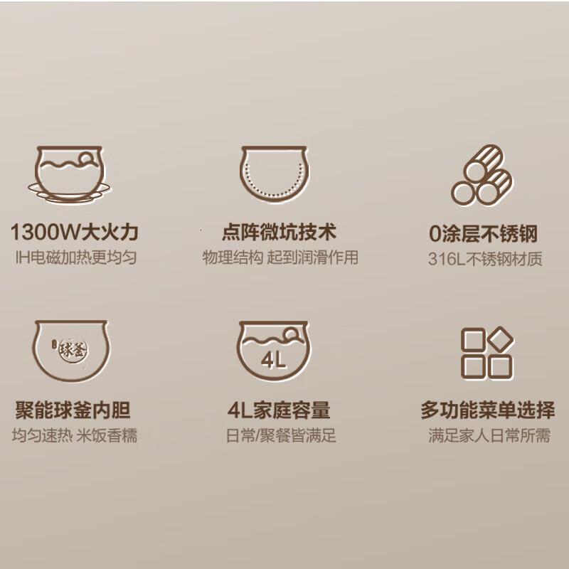 苏泊尔(SUPOR)电饭煲 不锈钢内胆球釜 IH电磁加热3-8人大火力微压多功能锅4L SF40HC0994
