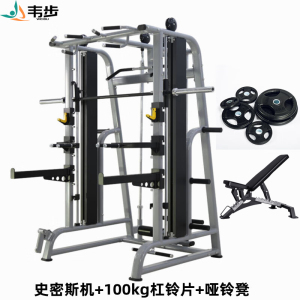 韦步多功能FLT004史密斯机健身房深蹲架龙门架综合训练卧推架健身器材裸机+100kg杠铃片+哑铃凳