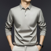 无痕225克长袖polo衫男2025春季新款中年高弹翻领商务休闲男士T恤