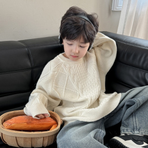 童酷男童冬季新款百搭麻花宝宝针织衫纯色圆领加厚儿童毛衣潮