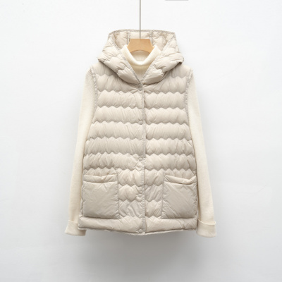 平湖驰新羽绒马甲新国标90绒秋冬新款轻薄连帽背心女简约羽绒内胆