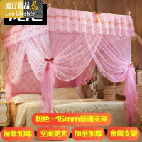 公主风开1.8m床四角加厚 双人三支架1.5家用2米2.2蚊帐加密 三维工匠
