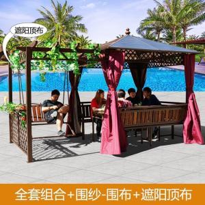 森美人户外防腐木葡萄架秋千别墅庭院花园四角亭子桌椅楼顶长廊实木凉亭